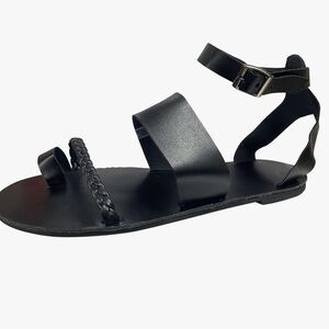 Ankle Strap Flat Sandals for Women Braid Toe Ring Summer Casual Shoes black boho